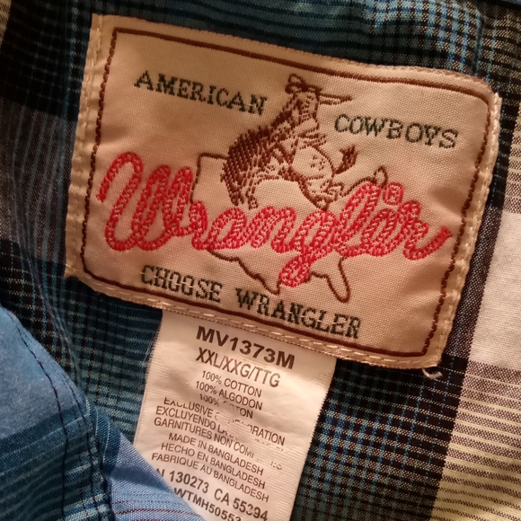 Wrangler Western Blue Plaid Snap Down Shirt Sz XXL - Picture 3 of 6